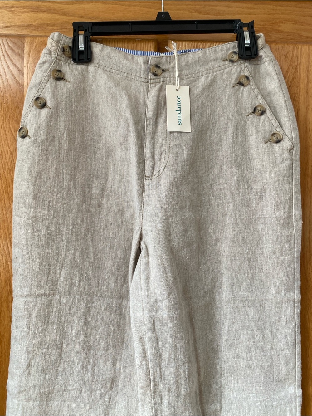 NWT Sundance Oaklee Easy Pants 100% Linen Beige Tan Straight Wide Leg Trousers - Picture 4 of 10